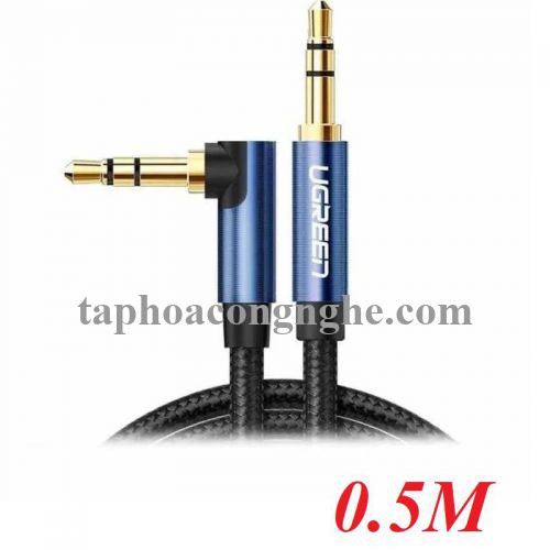 ugreen 60178 0.5M bẻ góc 90 độ cáp 3.5mm màu đen đầu xanh dương mạ vàng 24k 50cm AV112 30060178